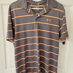 Under Armour Men's Polo in Gray with Orange Stripes